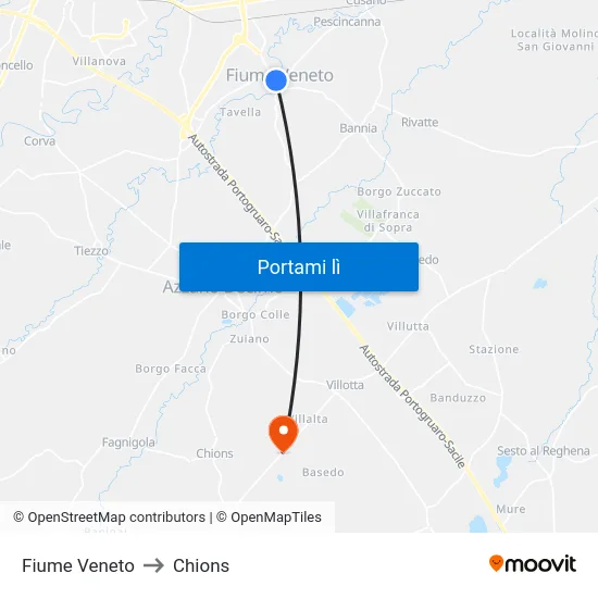 Fiume Veneto to Chions map