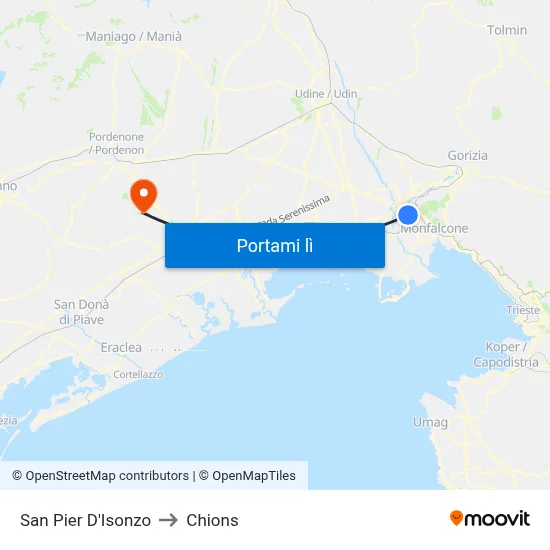 San Pier D'Isonzo to Chions map