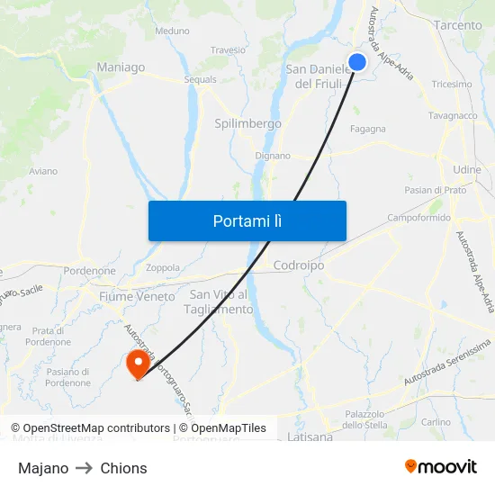 Majano to Chions map