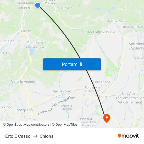 Erto E Casso to Chions map