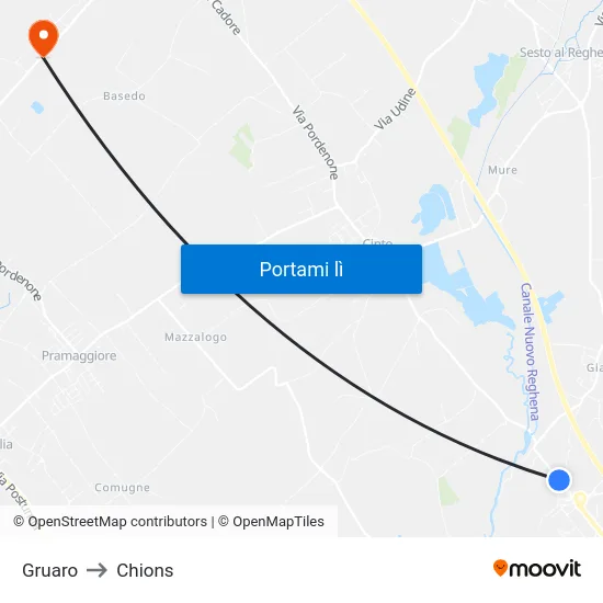 Gruaro to Chions map