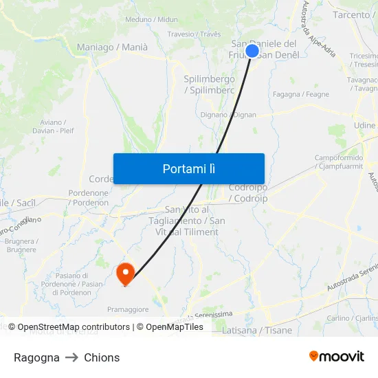 Ragogna to Chions map
