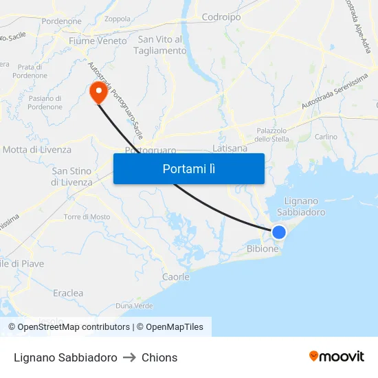 Lignano Sabbiadoro to Chions map