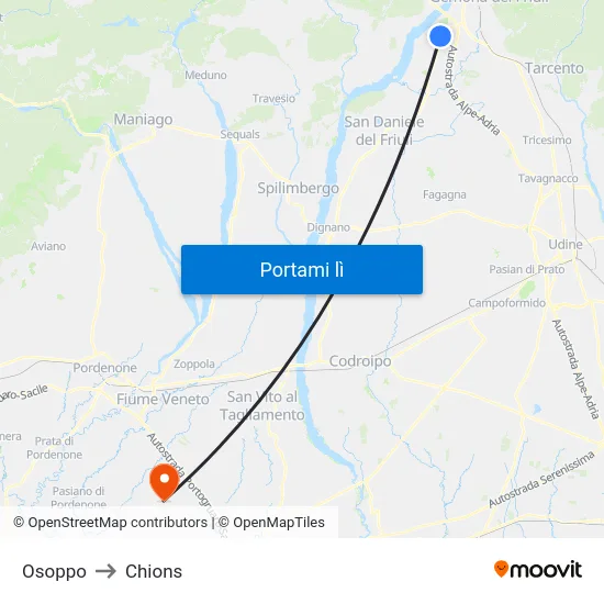Osoppo to Chions map