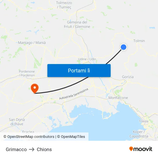 Grimacco to Chions map