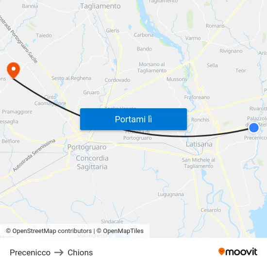 Precenicco to Chions map