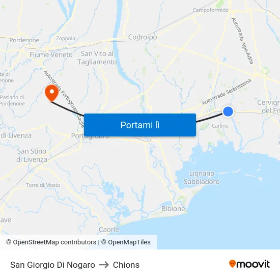San Giorgio Di Nogaro to Chions map