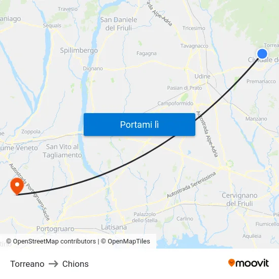 Torreano to Chions map