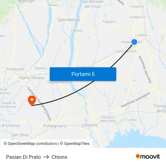 Pasian Di Prato to Chions map