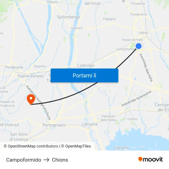 Campoformido to Chions map
