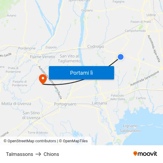 Talmassons to Chions map