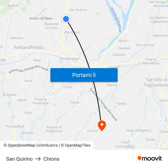 San Quirino to Chions map