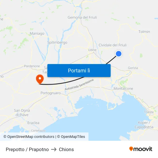 Prepotto / Prapotno to Chions map