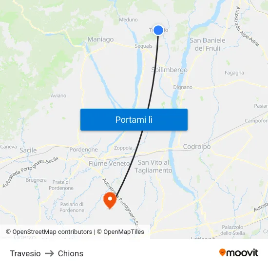 Travesio to Chions map