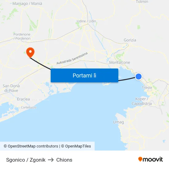 Sgonico / Zgonik to Chions map