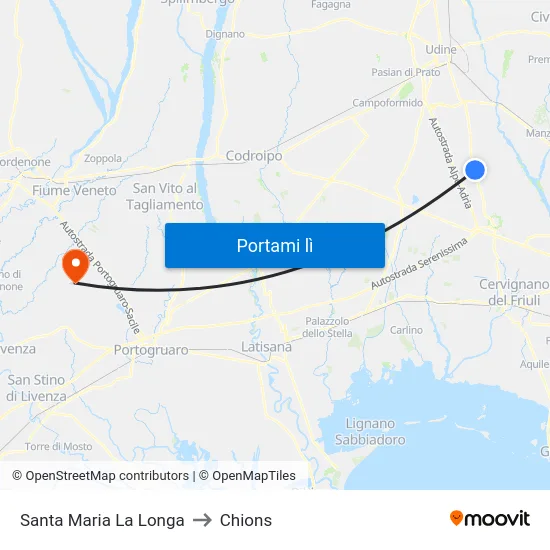 Santa Maria La Longa to Chions map