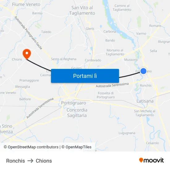 Ronchis to Chions map