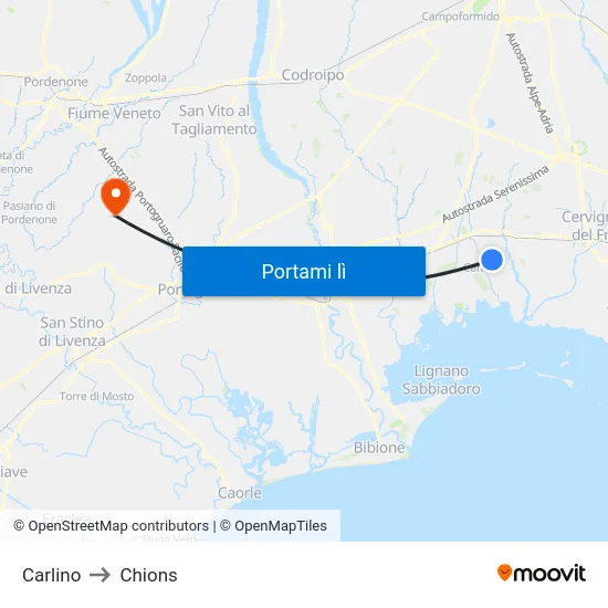 Carlino to Chions map