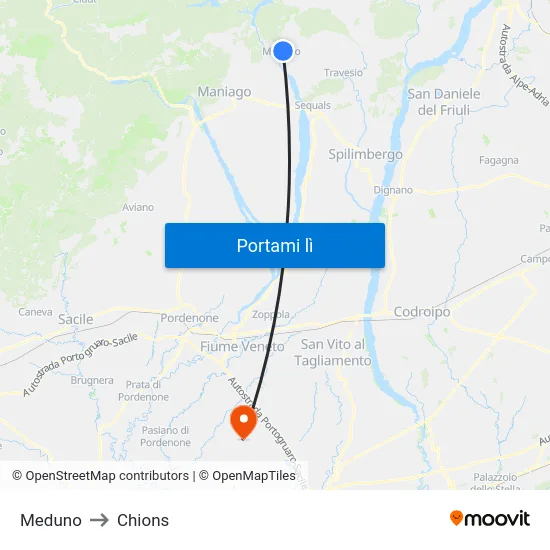 Meduno to Chions map