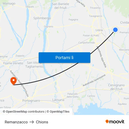 Remanzacco to Chions map