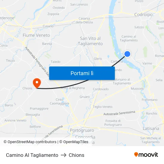 Camino Al Tagliamento to Chions map