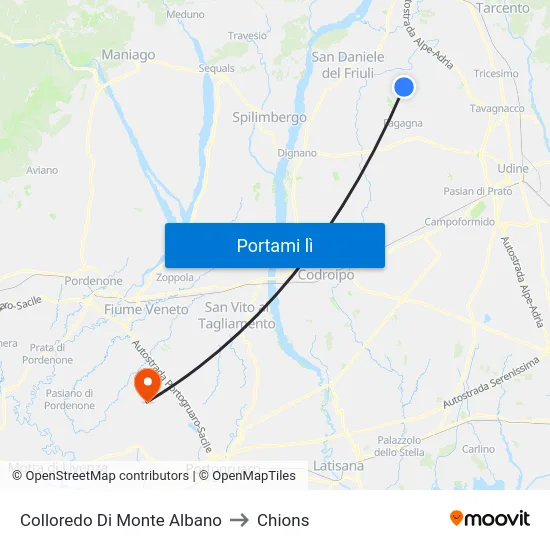 Colloredo Di Monte Albano to Chions map