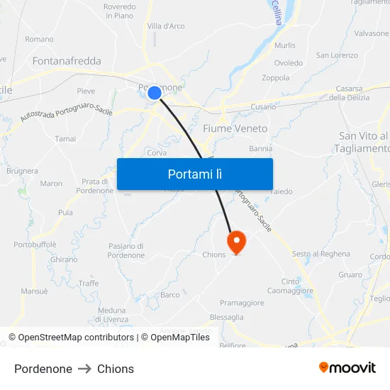 Pordenone to Chions map