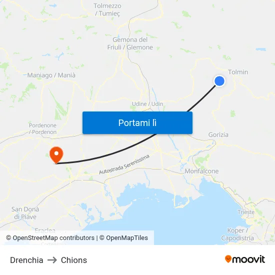 Drenchia to Chions map