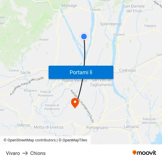 Vivaro to Chions map