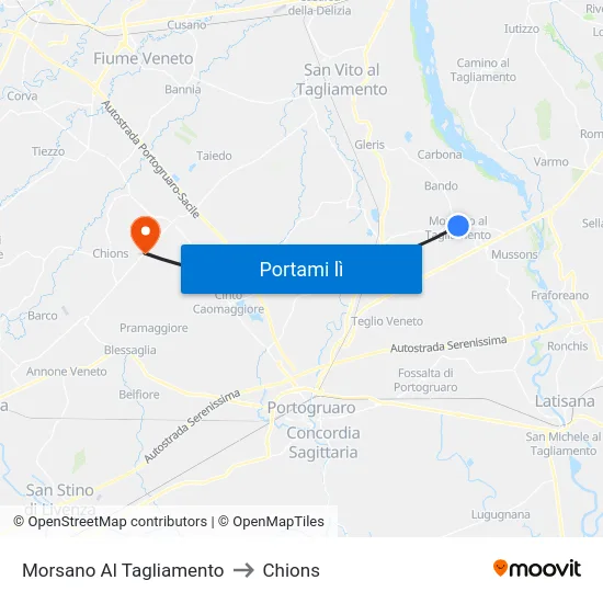 Morsano Al Tagliamento to Chions map