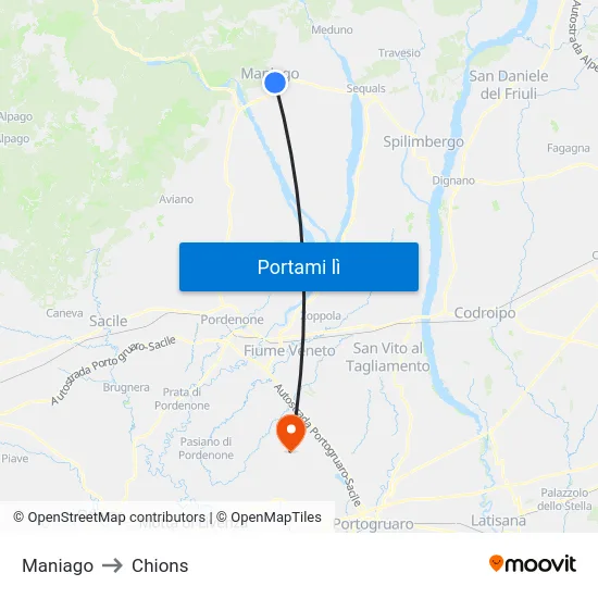 Maniago to Chions map