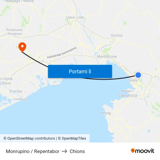 Monrupino / Repentabor to Chions map