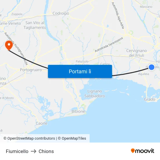 Fiumicello to Chions map