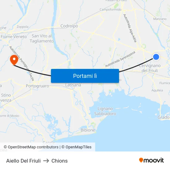 Aiello Del Friuli to Chions map