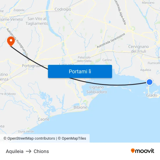 Aquileia to Chions map