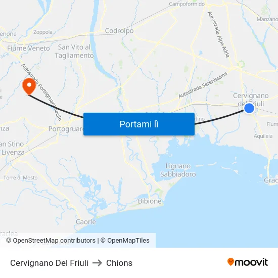 Cervignano Del Friuli to Chions map