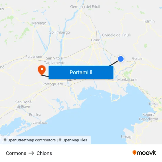 Cormons to Chions map