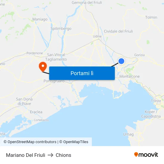 Mariano Del Friuli to Chions map