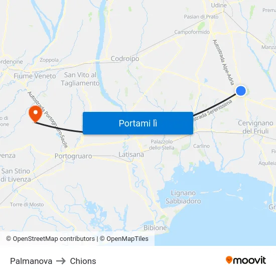Palmanova to Chions map
