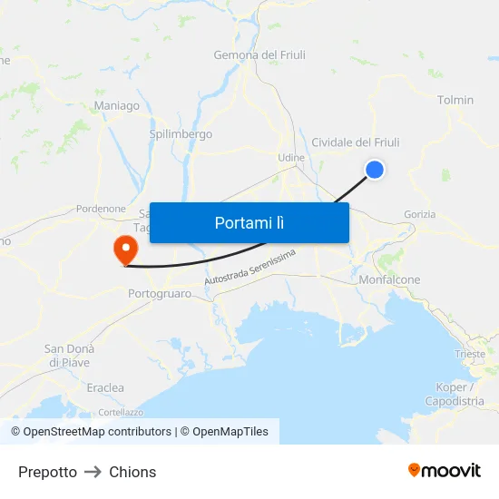 Prepotto to Chions map