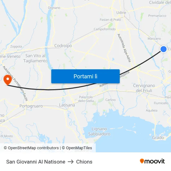 San Giovanni Al Natisone to Chions map