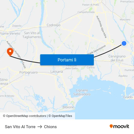 San Vito Al Torre to Chions map