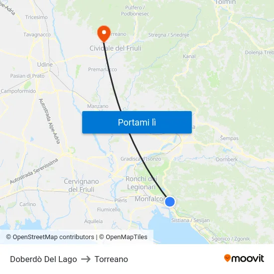 Doberdò Del Lago to Torreano map