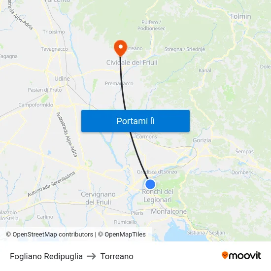 Fogliano Redipuglia to Torreano map