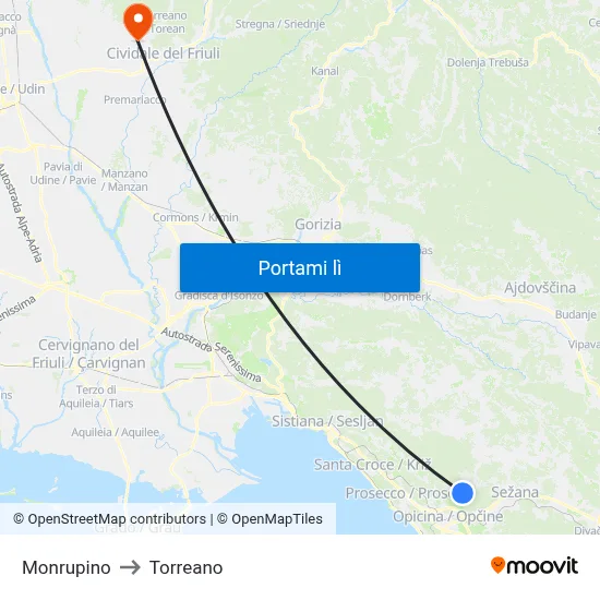 Monrupino to Torreano map