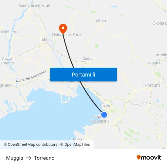 Muggia to Torreano map