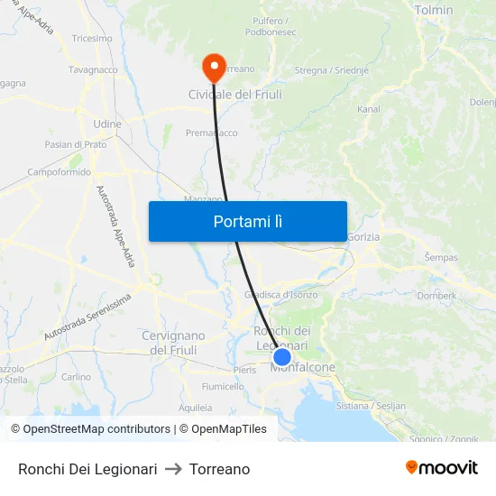 Ronchi Dei Legionari to Torreano map