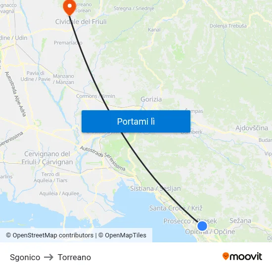 Sgonico to Torreano map