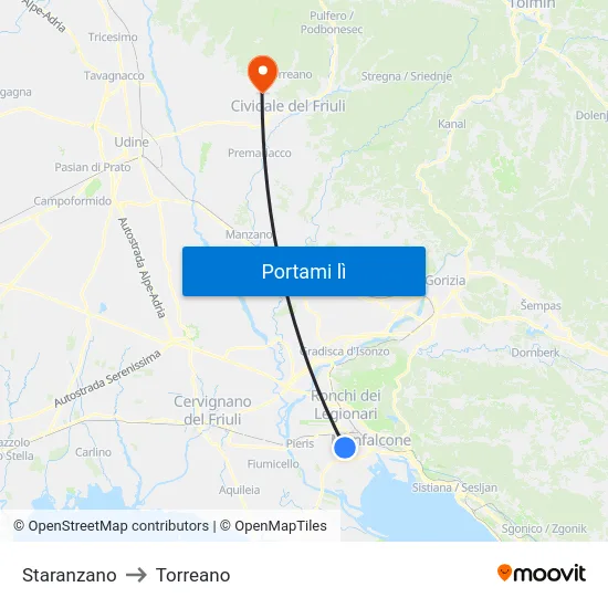 Staranzano to Torreano map