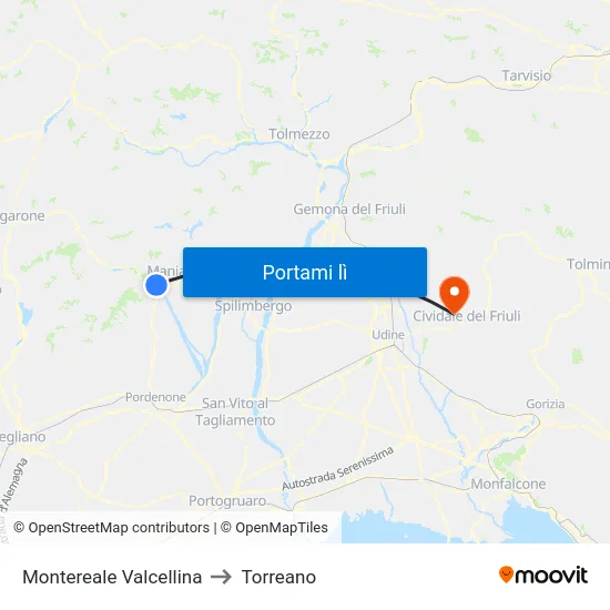 Montereale Valcellina to Torreano map